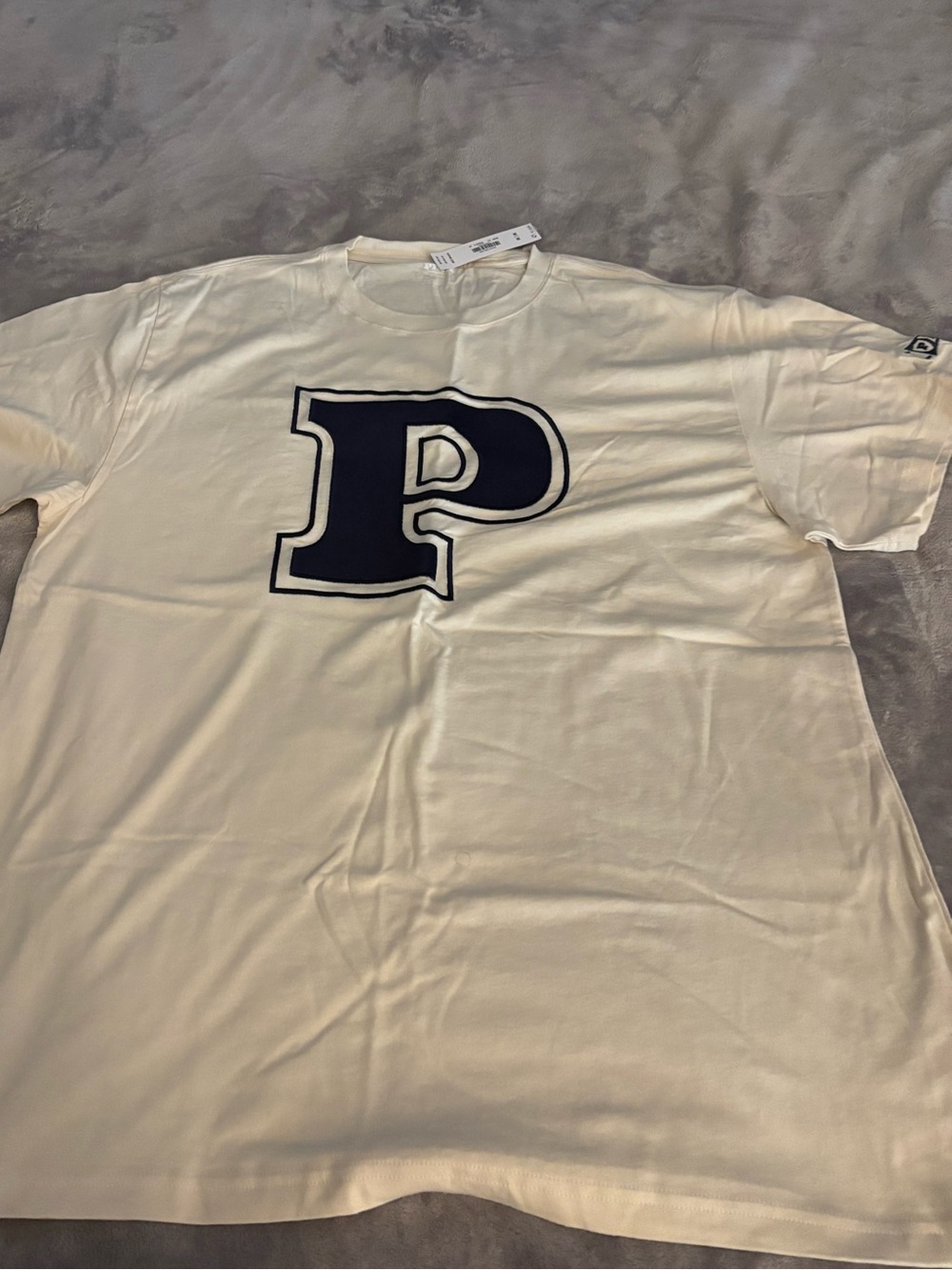 PINK Victoria's Secret Cream Tee with Navy 'P' Logo